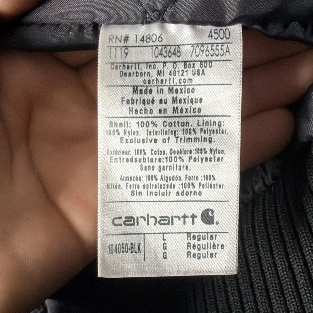 Carhartt Jacket Mens L Duck Insulated 104050 BLK Thinsulate Coat Hooded Canvas